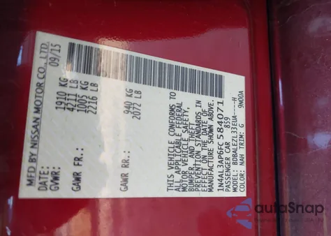 2015 Nissan Altima 2.5 S from USA, damaged, VIN 1N4AL3AP6FC584071